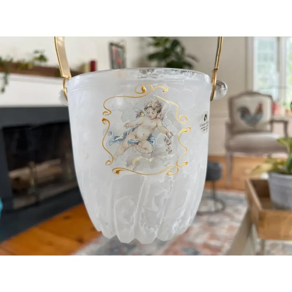 Vintage Creazioni Silvestri Arte Murano Crystal Ice Bucket Cherub Italian